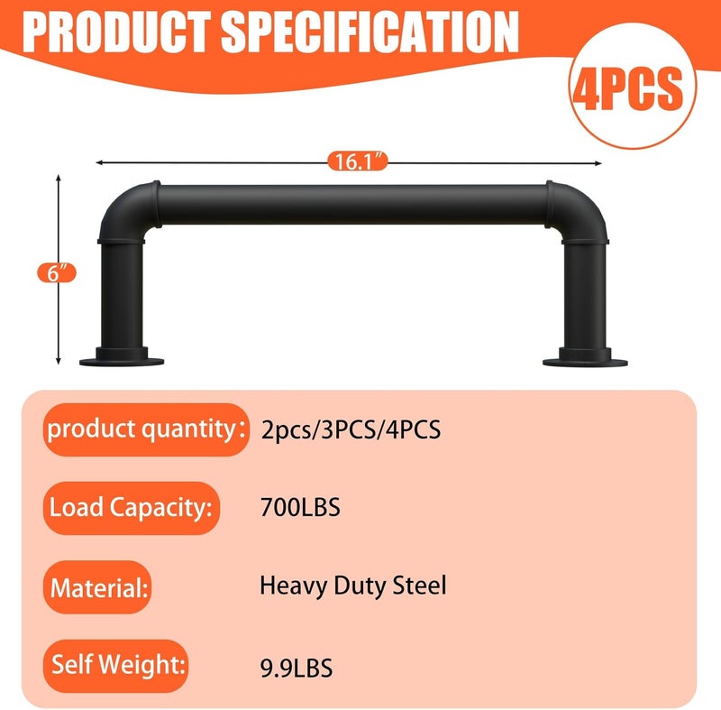 cvter 4-Step Wall Mounted Ladder, Heavy Duty 700lbs Capacity Steel Pipe Fire Escape Ladder for Egress Window & Basement, Black Industrial Blanket Hanging - Image 2
